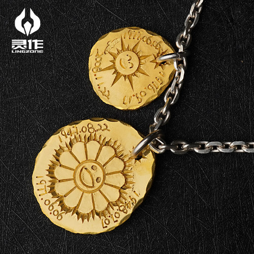狗熊爸古法手打印第安风格金饼手工制作足金纯金吊坠来料加工定制 - 图2