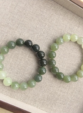 青海料天然和田玉12mm冰透葡萄肉和田玉手串送朋友礼物送证书礼盒