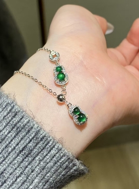 天然阳绿翡翠双葫芦s925纯银项链轻奢气质锁骨链2025新款送证书