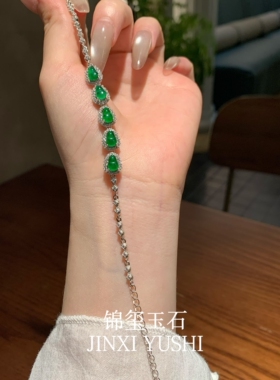 天然危料翡翠阳绿葫芦手链s925纯银镶嵌时尚百搭气质优雅女款礼物
