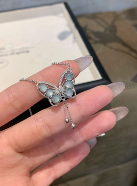 高档天然a货翡翠蝴蝶绿阳吊坠银镶冰种玉石女款时尚套链送证书