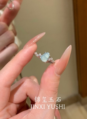 天然蓝水翡翠葫芦戒指s925纯银新中式国风福禄戒指轻奢简约复古