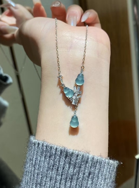 天然高冰危料蓝水翡翠S925纯银项链众高级白搭送朋友礼物送证书