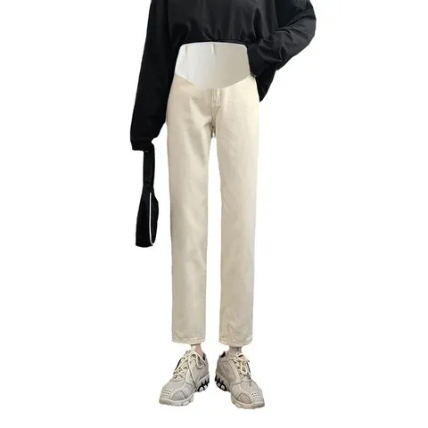 春秋季打底裤子老爹裤2025长裤孕妇米白色宽松直筒外穿韩版牛仔裤,淘宝优惠券,粉丝福利购,淘宝优惠卷