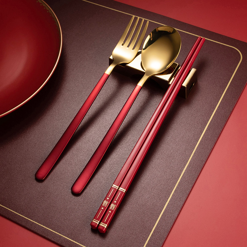 乔迁新居之喜红色金福彩色合金筷子无漆家用耐高温中式喜筷礼盒装