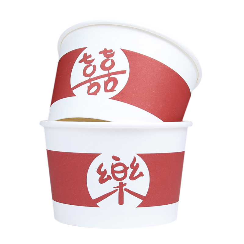 一次性纸碗结婚红色喜庆酒席乔迁家用套装商用免洗环保食品级纸杯