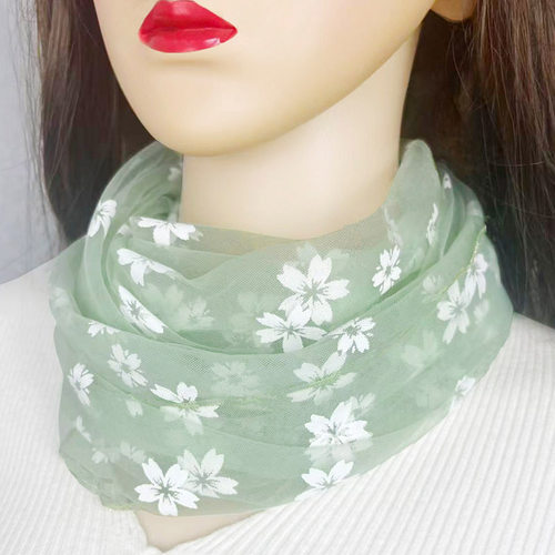 女士糖果色网纱防晒护颈套头小围脖薄款脖子套遮颈纹百搭丝巾纱巾 - 图1