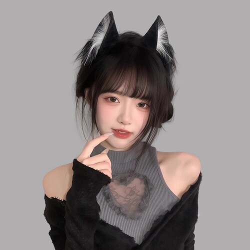 猫耳发箍女cos仿真立体兽耳KC可爱毛绒耳朵洗脸头箍lolita发饰黑 - 图0