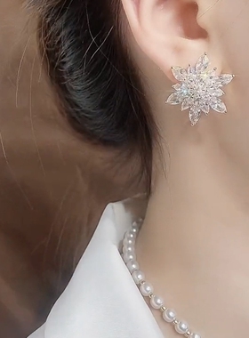 雪花满钻轻奢耳环锆石冰花耳钉