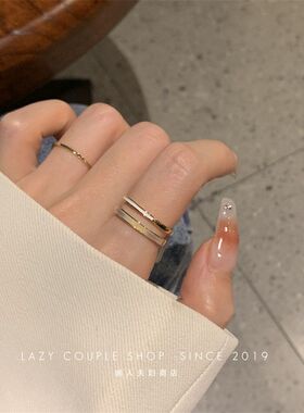 显手细高级感轻奢贝母双层素圈戒指女ins小众设计开口指环气质潮