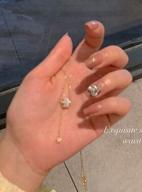 小蛮腰钛钢项链女ins风设计百搭辣妹锁骨链珍珠吊坠配饰批发轻奢