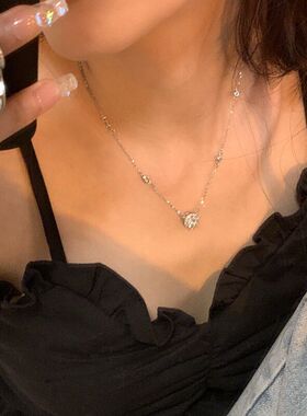 超闪锆石银色项链女高级感小众设计网红气质时尚通勤冷淡风锁骨链