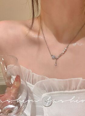 韩系镶锆星球珍珠流苏项链女轻奢小众高级感颈链配饰锁骨链choker