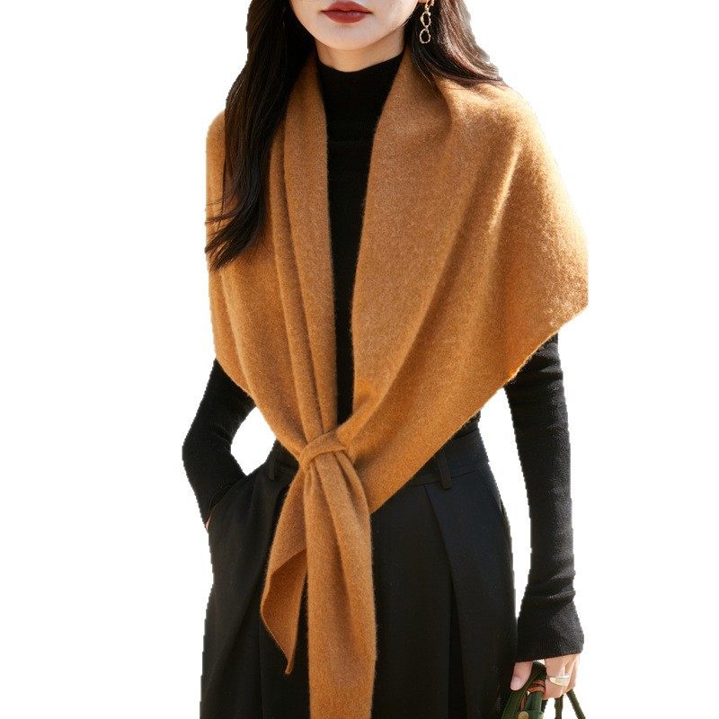 纯羊毛针织披肩女2025年秋冬新款纯色保暖多功能三角围巾斗篷,淘宝优惠券,粉丝福利购,淘宝优惠卷