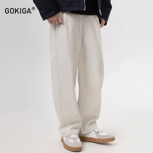 GOKIGA 宫崎迦纯棉直筒宽松休闲裤男日常潮流松紧腰工装裤男9013 - 图0