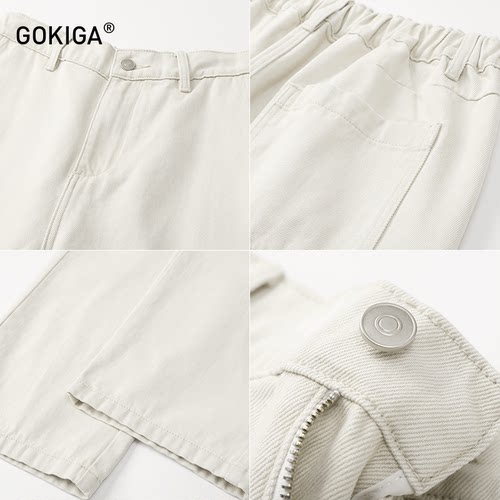 GOKIGA 宫崎迦纯棉直筒宽松休闲裤男日常潮流松紧腰工装裤男9013 - 图3
