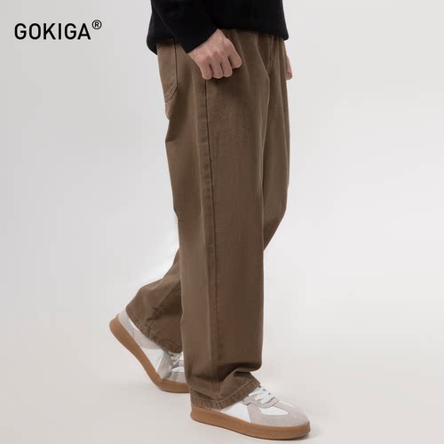 GOKIGA 宫崎迦纯棉直筒宽松休闲裤男日常潮流松紧腰工装裤男9013 - 图1