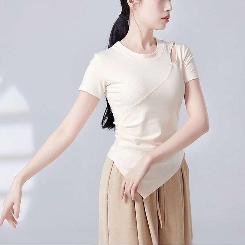 舞蹈衣服中国舞现代舞练功服装成人短袖古典舞露肩修身瑜伽上衣女,淘宝优惠券,粉丝福利购,淘宝优惠卷