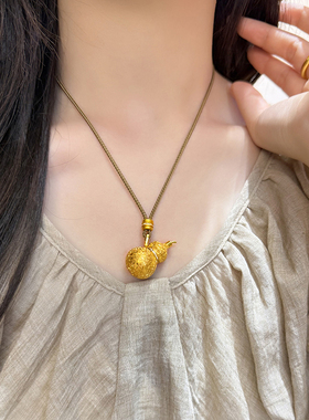 古法沙金丝绒如意香囊葫芦吊坠项链女2025新款毛衣链长款秋冬饰品