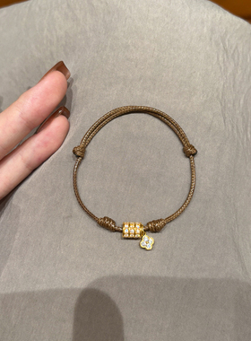 可抽拉棕色蜡绳四叶草跑环手链女高级感编织手绳新中式马年本命年