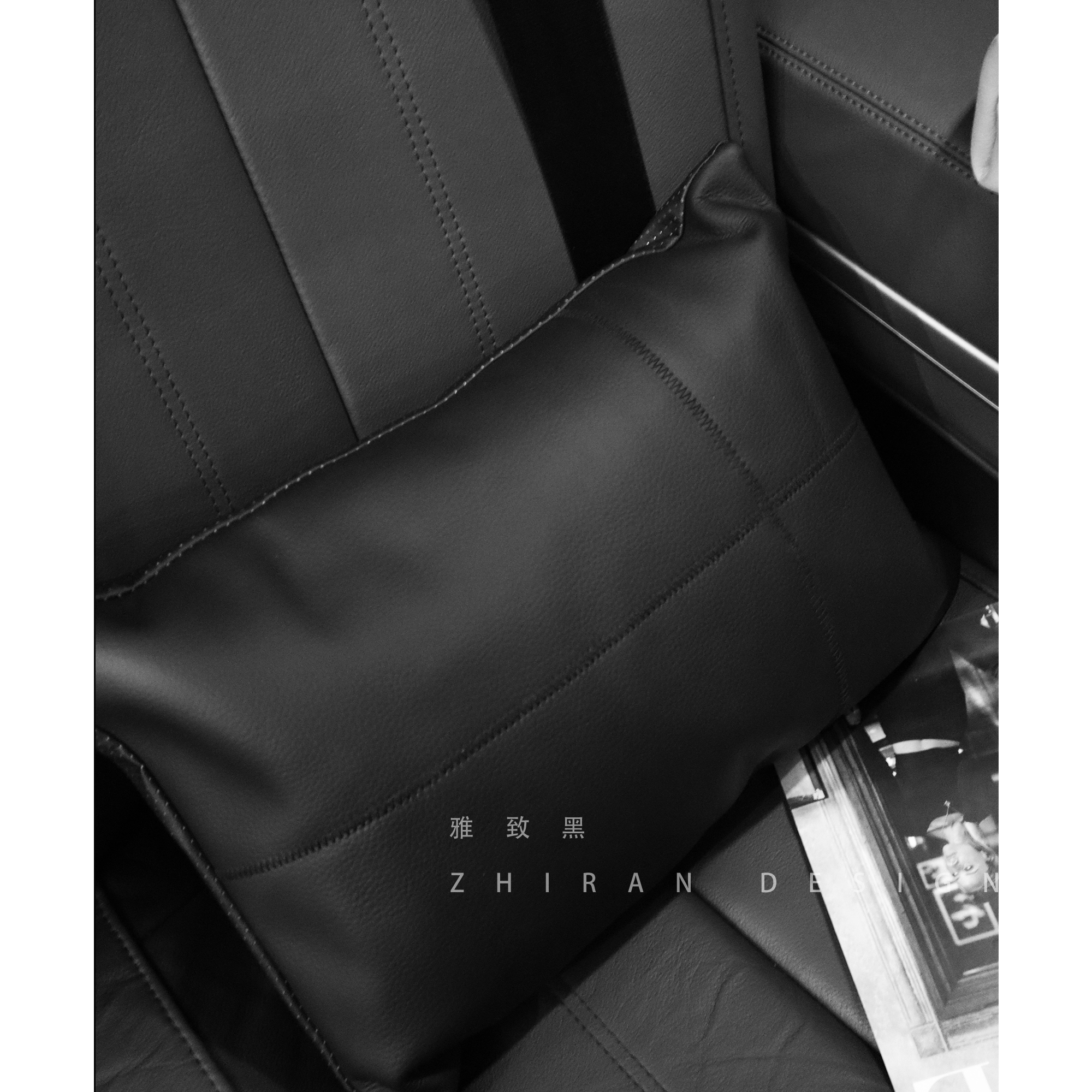 超纤皮革车载腰枕 30*40高级黑色真皮咖色腰枕棕色装饰设计-图2