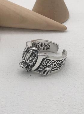 S925纯银戒指男时尚复古龙头潮饰