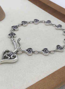 爱心形手链纯银复古时尚个性潮饰