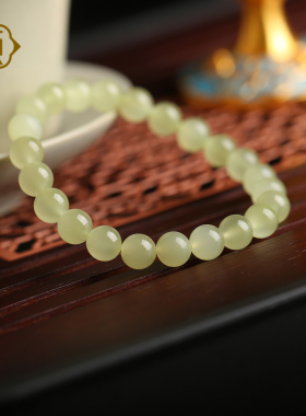 顽石灵 暖阳静美毕业级冰体黄口和田玉圆珠单圈手串W2-115