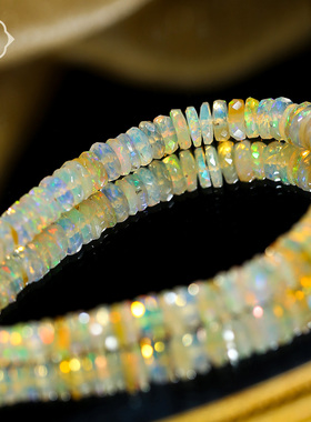 顽石灵收藏级不规则切面炫彩满火彩欧泊盘珠塔链手串W2-284