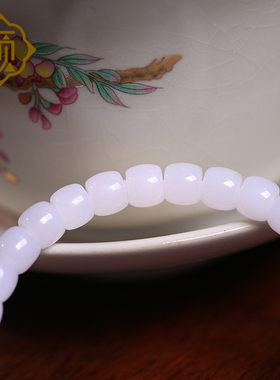 顽石灵 收藏级极简主义的留白白玉和田玉直切珠手串W2-52
