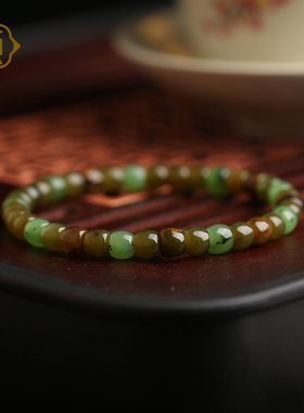 顽石灵 脂润凝腻可遇不可求敦煌色多彩碧玉和田玉直切手串W2-112