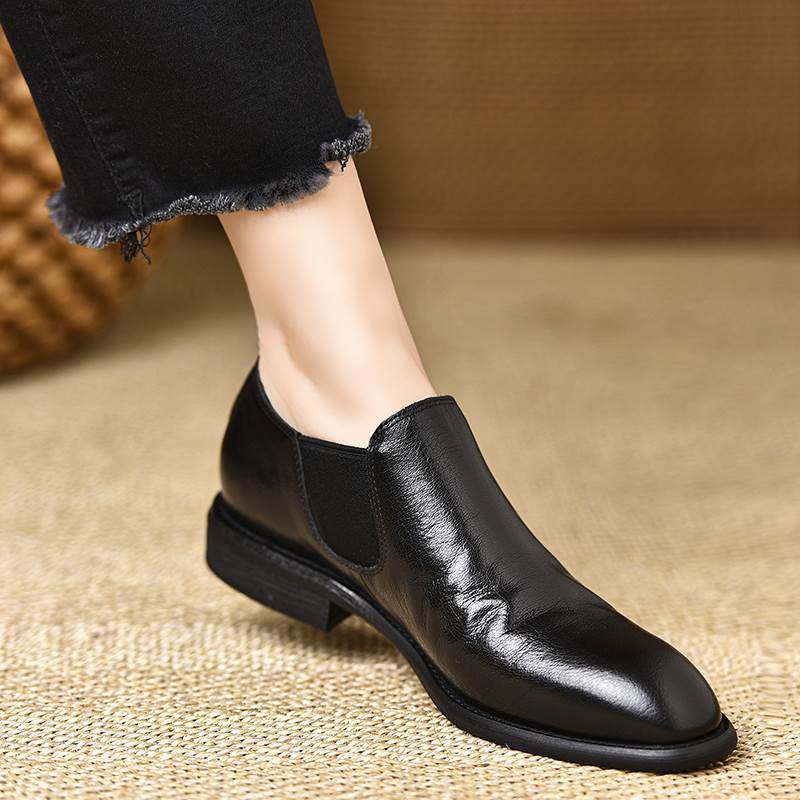 全羊皮断码清仓2.5厘米棕色头层羊皮松紧口圆头平底深口单鞋女,淘宝优惠券,粉丝福利购,淘宝优惠卷