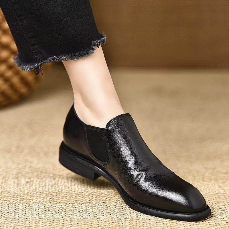 真皮断码清仓2.5厘米棕色头层羊皮松紧口圆头平底深口单鞋女,淘宝优惠券,粉丝福利购,淘宝优惠卷