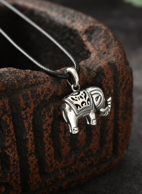 （淘）990银吉象吊坠配皮绳（备注身高体重，搭配合皮绳）