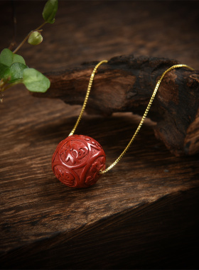 （杨七七）红色回纹福字路路通项链（红色朱砂，链子s925镀金）