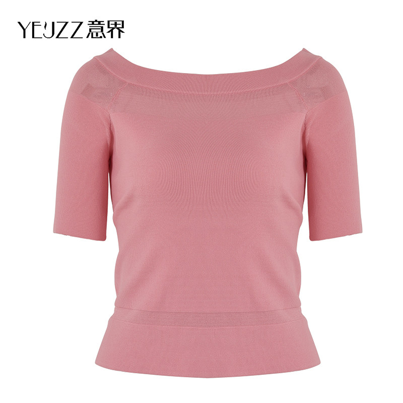 意界春夏新品短袖套头一字领t恤 意界T恤