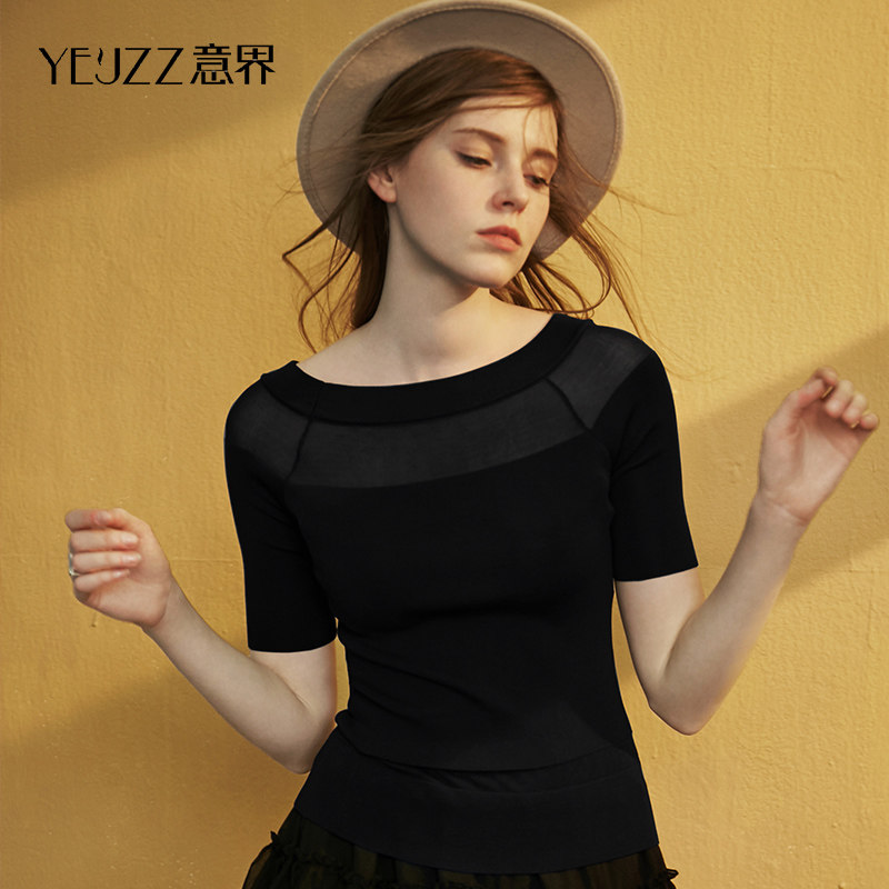 意界春夏新品短袖套头一字领t恤 意界T恤