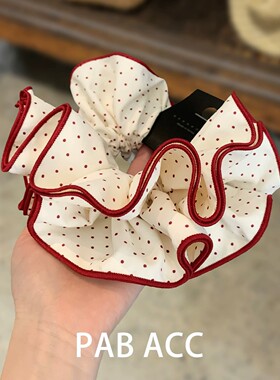 韩系纯欲红色波点木耳包边发圈