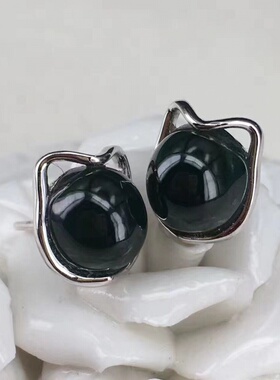 墨翠白金镶嵌小猫咪缅甸a货耳钉