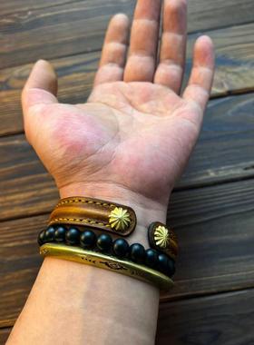 原创复古情侣款牛皮手镯手环