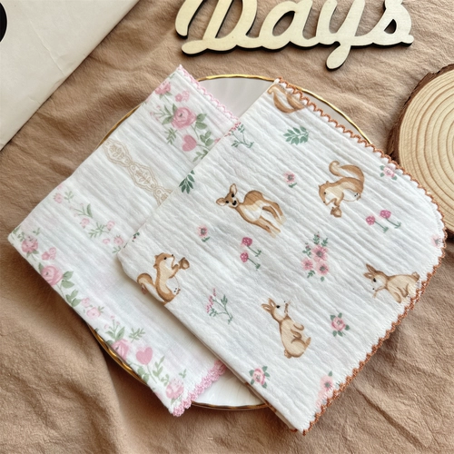 Брендовый марлевый детский носовой платок для умывания, детские влажные салфетки для лица, слюнявчик, в корейском стиле, цветочный принт