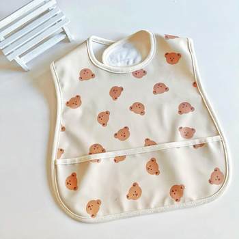 ins Korean style bib baby food bag waterproof no-wash ຖົງອາຫານເດັກນ້ອຍ waterproof ນໍ້າລາຍຜ້າເຊັດຫມີນ້ອຍຫນ້າຮັກ