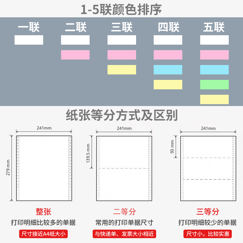 金拓针式打印纸一联二联三联二等分三等分凭证电脑打印纸二联三联单四联五联两联打印纸发货发票清单打印纸纸-图2