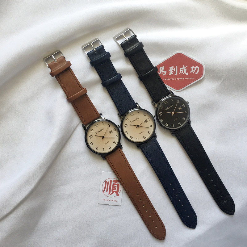 青少年男韩版简约潮流复古皮带男表 bindley国产腕表
