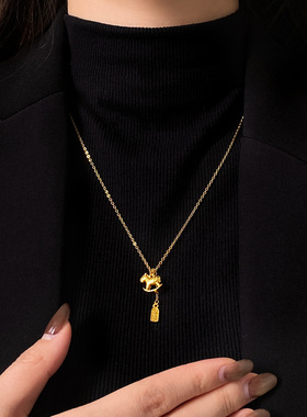 金色小马平安吊坠项链女秋冬毛衣链大气高档高级感2025新款配饰品