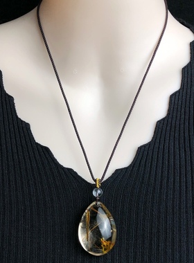 天然发晶钛晶吊坠锁骨链毛衣链水滴吊坠生日礼物情人节礼物