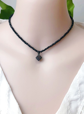 天然黑尖晶锁骨链原创DIY项圈简约ins风时尚项链情人节生日礼物