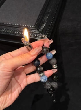 天然黑曜石手链男款虎眼石手串蓝晶石手链国风文玩送男友礼物