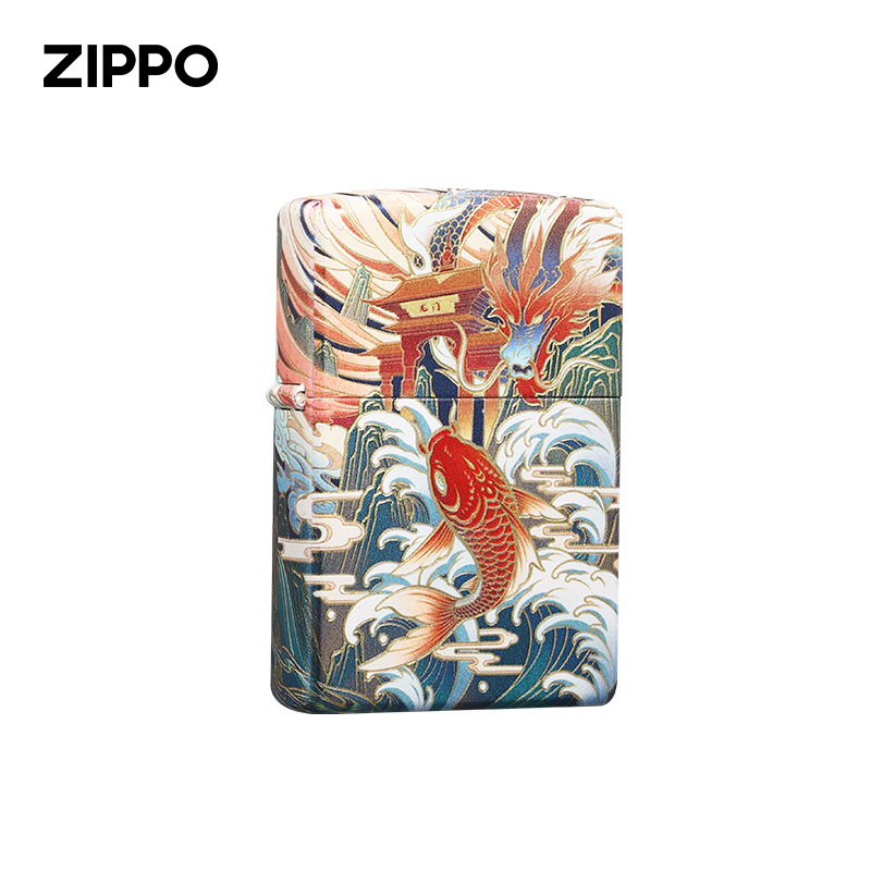 zippo打火机官方正版传统古法烫金鱼跃龙门吉祥祝福收藏煤油防风