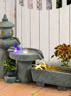 喷泉庭院鱼池室外软装假山流水